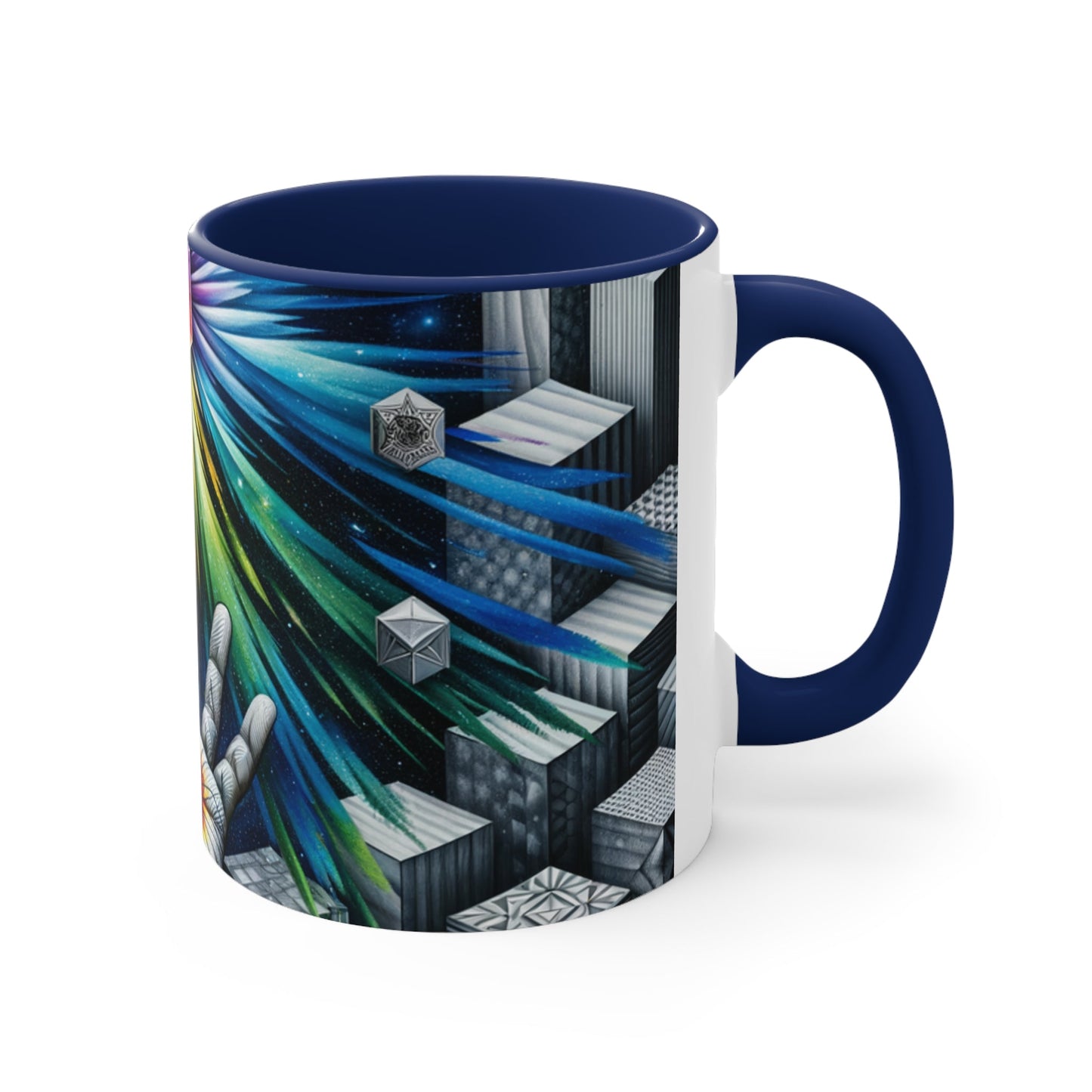 Cosmic Radiance Hand Gesture Accent Coffee Mug