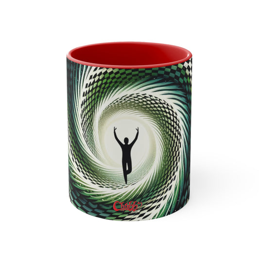 Surreal Vortex Illusion Accent Coffee Mug with Silhouetted Figure Design