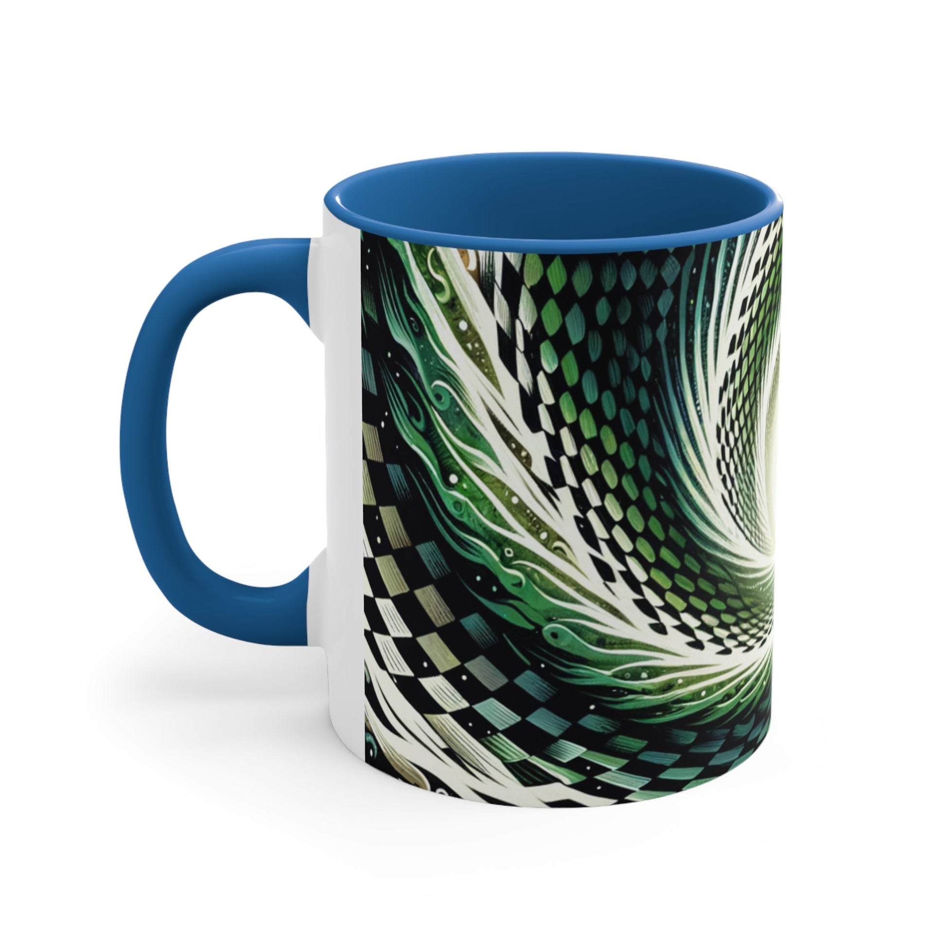 Surreal Vortex Illusion Accent Coffee Mug with Silhouetted Figure Design