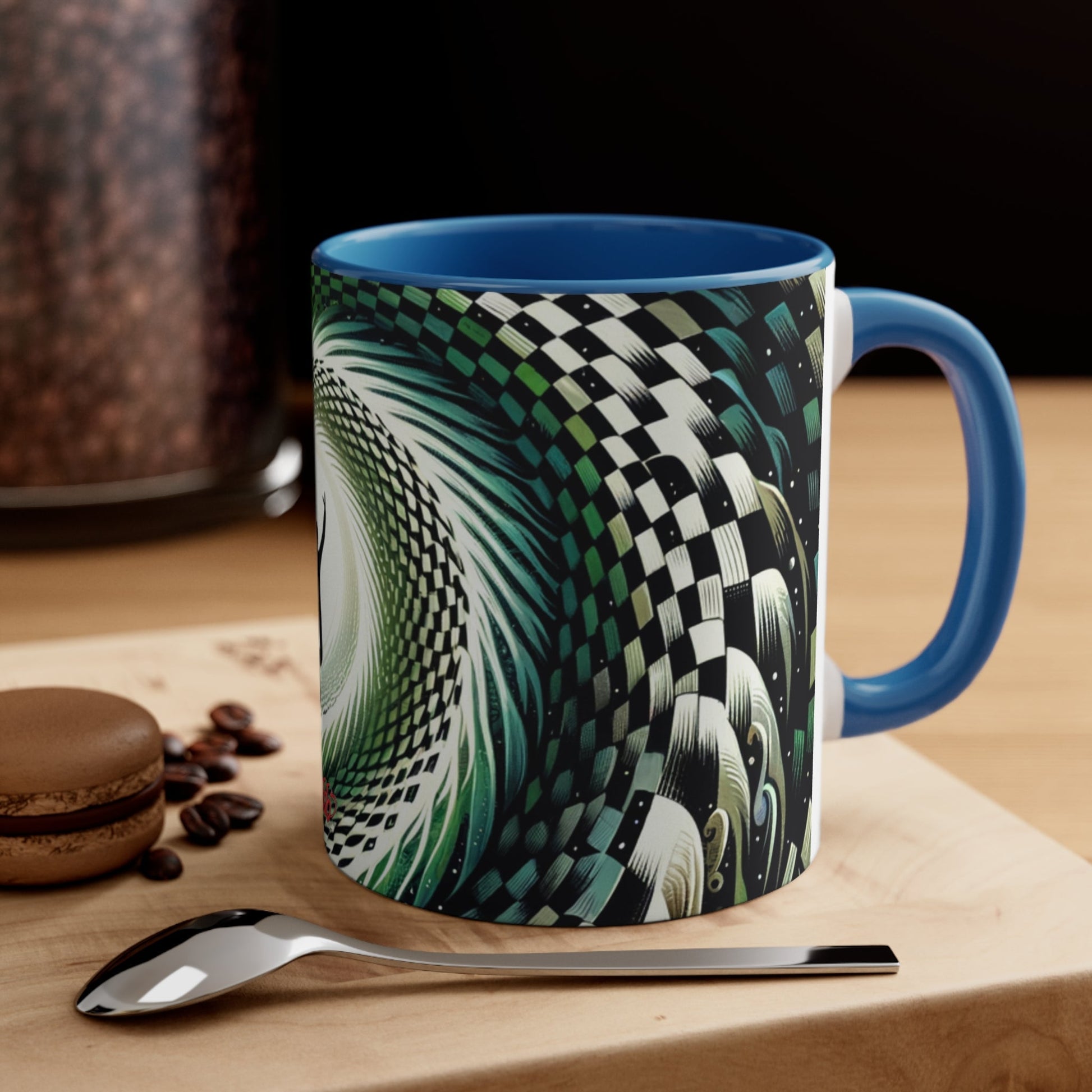 Surreal Vortex Illusion Accent Coffee Mug with Silhouetted Figure Design