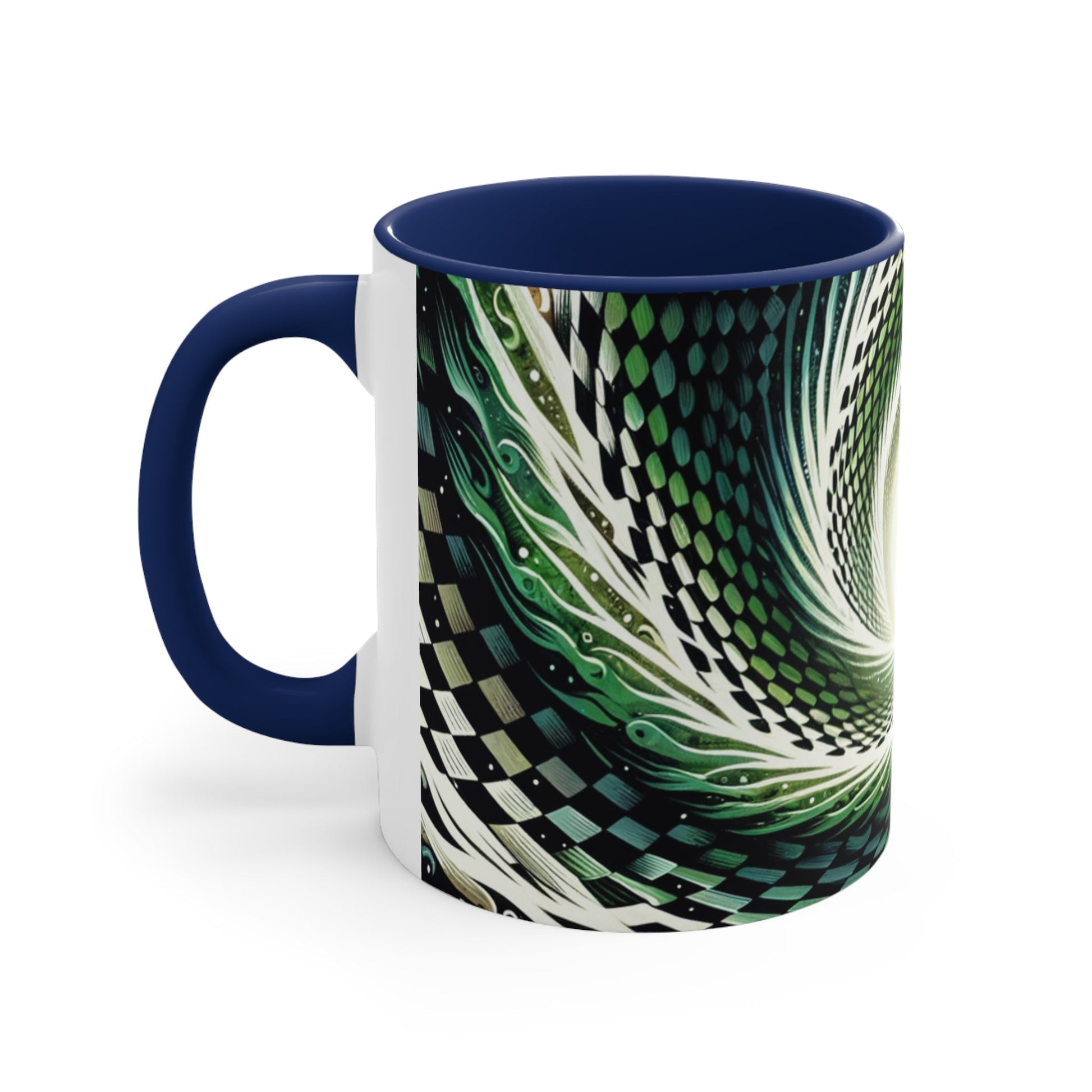 Surreal Vortex Illusion Accent Coffee Mug with Silhouetted Figure Design