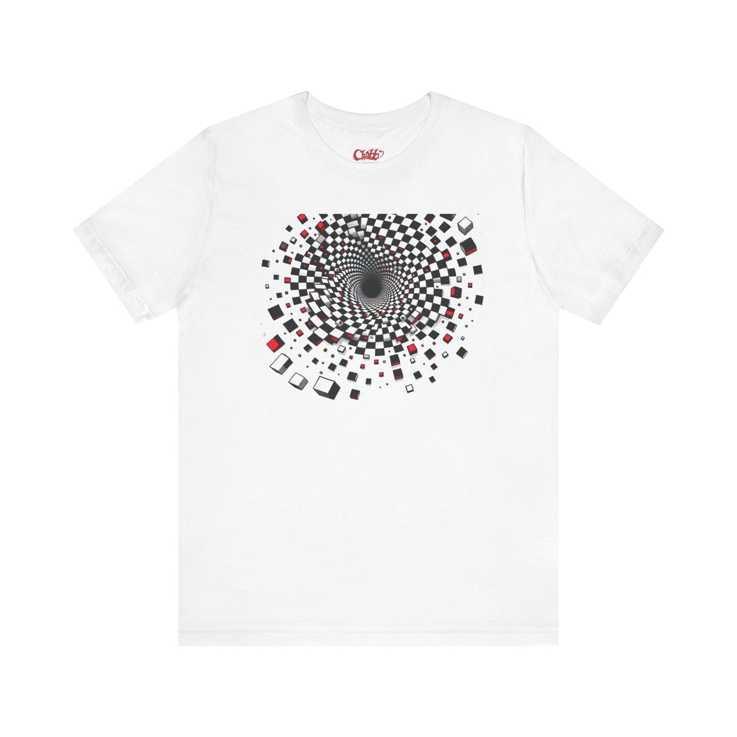 Hypnotic Vortex Checkered Spiral Graphic Tee