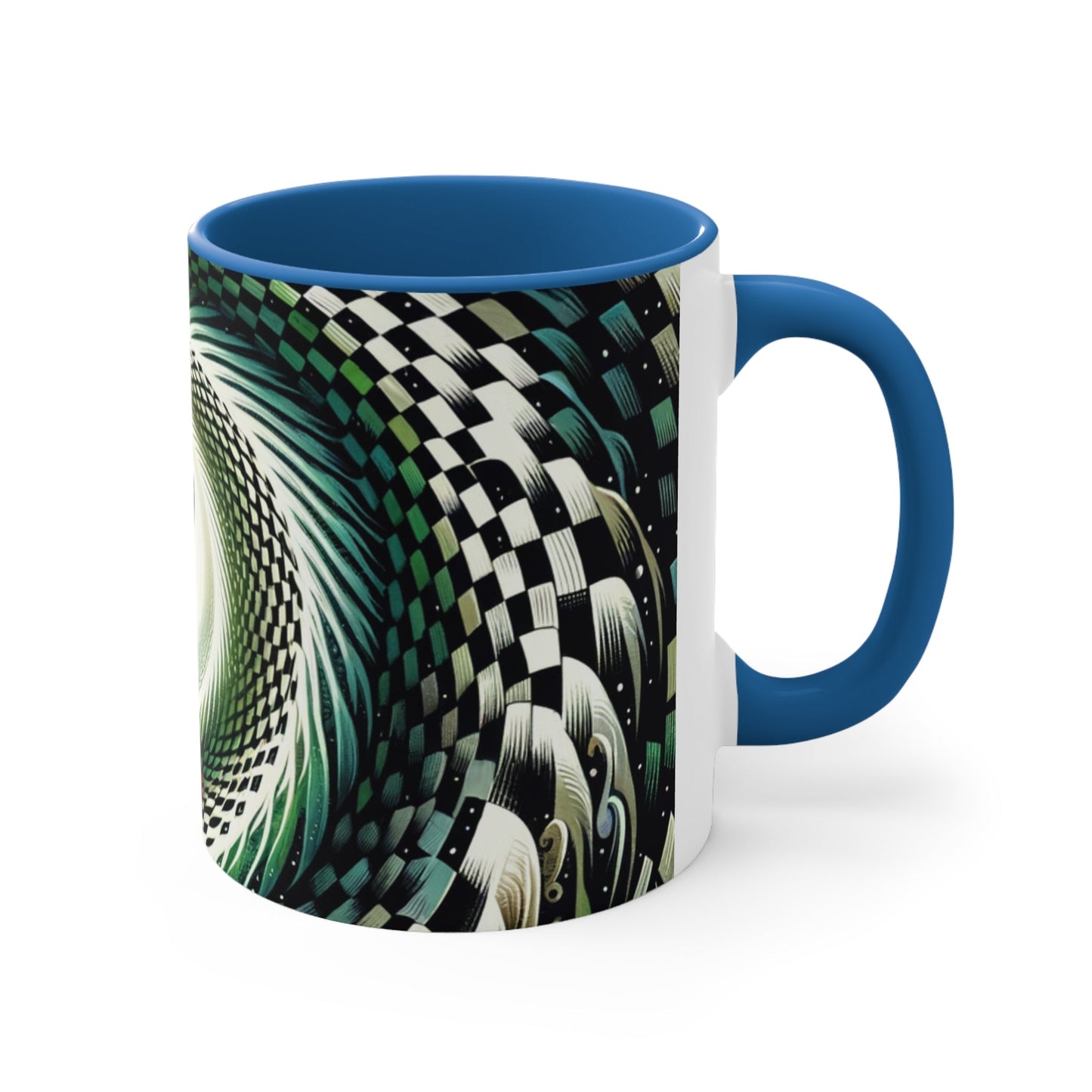 Surreal Vortex Illusion Accent Coffee Mug with Silhouetted Figure Design