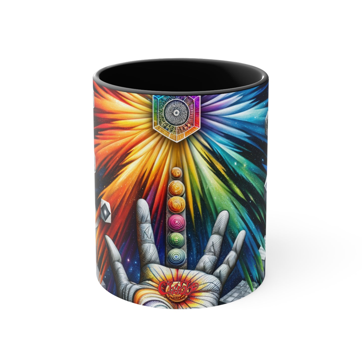 Cosmic Radiance Hand Gesture Accent Coffee Mug