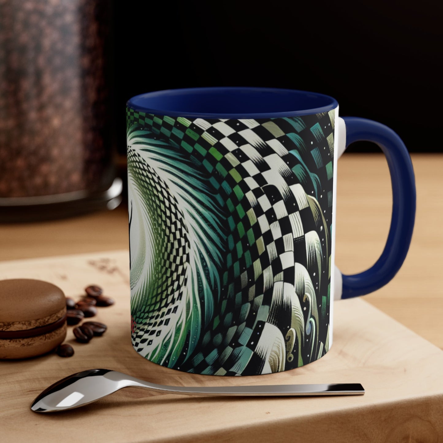 Surreal Vortex Illusion Accent Coffee Mug with Silhouetted Figure Design