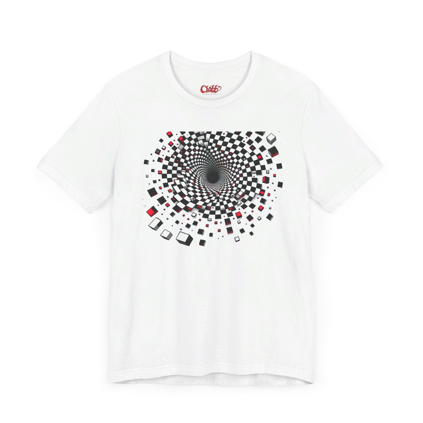 Hypnotic Vortex Checkered Spiral Graphic Tee