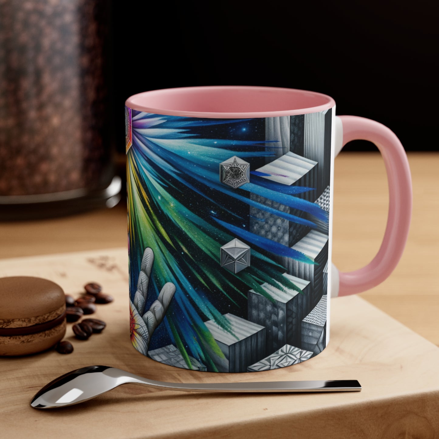 Cosmic Radiance Hand Gesture Accent Coffee Mug