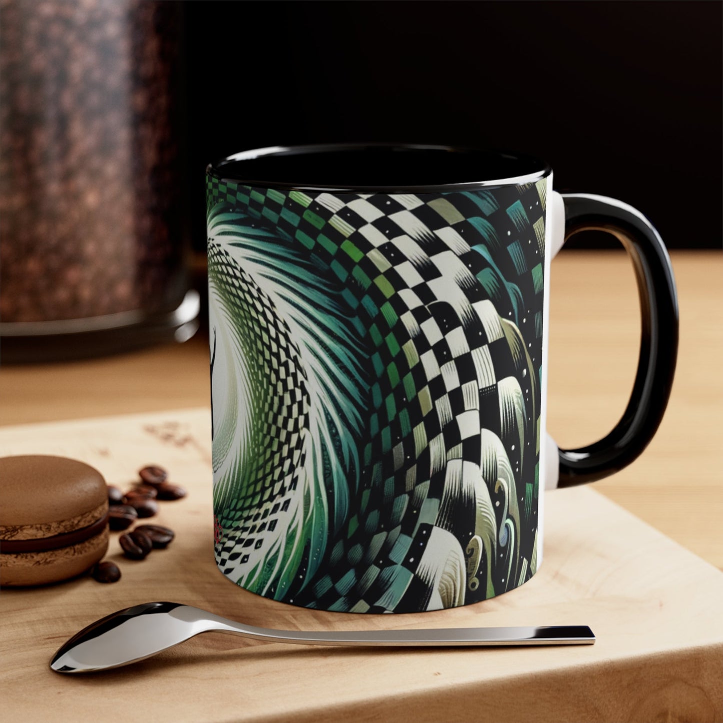 Surreal Vortex Illusion Accent Coffee Mug with Silhouetted Figure Design