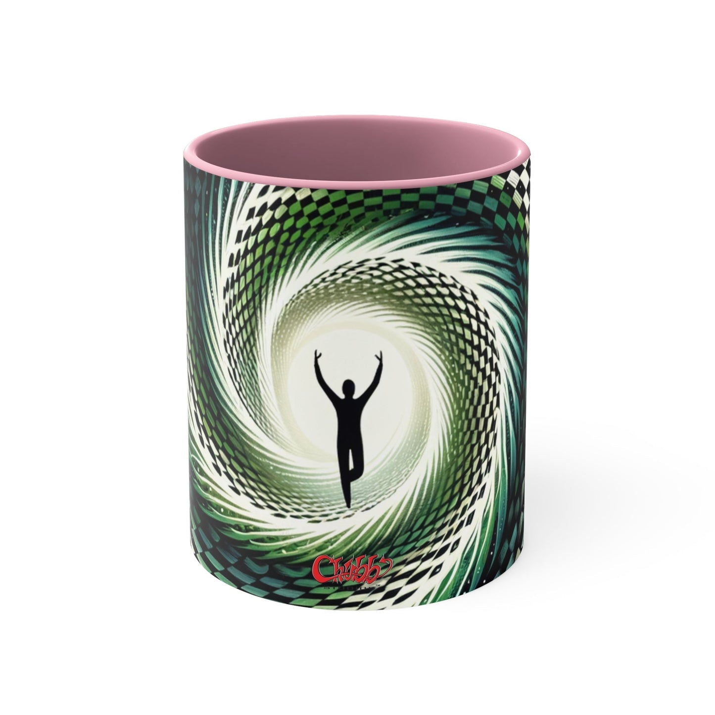 Surreal Vortex Illusion Accent Coffee Mug with Silhouetted Figure Design